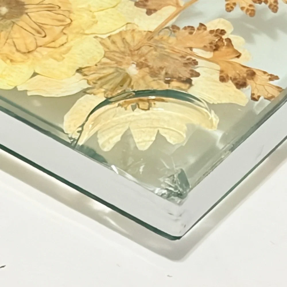 Pressed Flower Glass Photo Frame Yellow Daisy Fern Botanical 4x6 Tabletop Silver - Picture 16 of 16